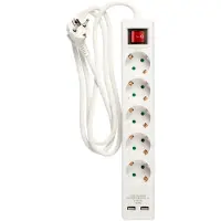 Nordic Quality 5-osainen pistorasia, maadoitettu, 2xusb-a (3x1,5mm²), 1,5m