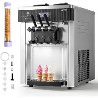 Vevor -jäätelökone ammattikäyttöön, tuotto 20–28 l/h, 2200 W:n 3 makuinen pehmisjäätelökone, jossa 2 x 6 litran säiliötä ja säiliön sekoitin, esijäähdytys, itsepuhdistus välipala- ja jälkiruokakauppoih