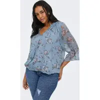 ONLY Carmakoma Carsigrid L/S V-Neck Top Aop - Blue - 50
