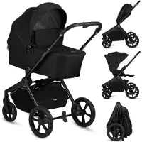 Lionelo 2-in-1 lastenrattaat jopa 22 kg, vaunukoppa + istuinosa, PU-renkaat, jousitus, XXL-istuin, kompakti taitto – Freya Black Onyx, Black Onyx