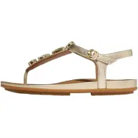 FitFlop for woman. A4I-675 Gracie Ultra-Jewel Gold Leather Sandals (36), Flat, Buckle, Casual, Party
