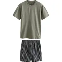 Next Lyhyt pyjama tummansininen / oliivi / valkoinen