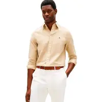 Tommy Hilfiger for man. MW0MW42455 Beige casual shirt (M), Cotton, Classic, Long sleeve