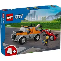 LEGO City Hinausauton ja urheiluauton korjausrakennussetti lapsille, lahjaidea kahdella minihahmolla ja tarvikkeilla, mukaan lukien sis korvaistu