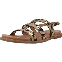 Carmela for woman. 16320802-LEOPARDO Leather Sandals 163208 brown (40), Flat, Buckle, Casual, Animal Print