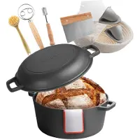 Vevor valurautainen pata, 2-in-1 esimaustettu kattila paistinpannulla, 4,7 litran keittoastia nostatuskorilla, leivänpaistotarvikkeet, leipäuunin kanssa yhteensopiva 260 ℃