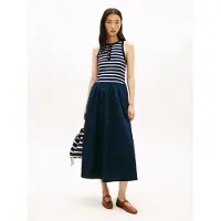 Tommy Hilfiger Gold Button Poplin Mix Dress - Navy - S