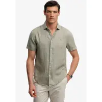 Superdry for man. M4011104A Riviera green shirt (L), Casual, Linen, Short sleeve