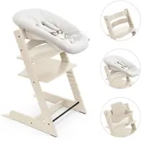 Stokke Tripp Trapp syöttötuoli bundle etukaarella ja Newborn Setilla Vanilla White / Vanilla White