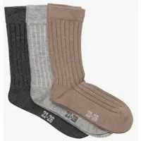 Minymo Wool Socks - Rib 3-Pack - Grey - 31-34