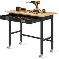 Vevor 1220 mm työpöytä, 680 kg kantavuus, autotallin työpöytä laatikkosäilytyksellä ja pyörillä, työpajan penkki pyörillä, kestävä tammipuinen työpöytä autotalliin, työpajaan, toimistoon ja kotiin