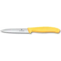 Victorinox Swiss Classic teräväkärkinen kuorimaveitsi, 10 cm, sahalaitainen, keltainen