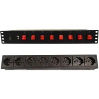 Techly I-CASE STRIP-815I 19' Rack-nauha 1.5U, 8x UNEL-pistorasiaa takana, 8x kytkin edessä (I-CASE STRIP-815I)