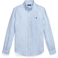 Ralph Lauren Custom Fit Striped Linen Shirt - Blue - S