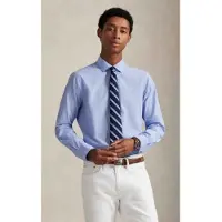 Ralph Lauren for man. 710P03861003 Fil-à-fil Classic Fit blue shirt (S), Casual, Cotton, Long sleeve