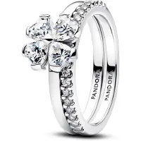 Pandora Sparkling Lucky Clover Splittable Ring - Silver - 56