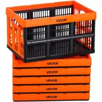 Vevor Muoviset kokoontaitettavat säilytyslaatikot, 45L 6 pakkausta, Pinottavat taittuvat säilytyslaatikot kahvoilla, Kantavuus 15 kg laatikkoa kohden, Taittuvat raskaaseen käyttöön tarkoitetut laatiko