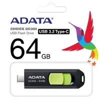 ADATA UC300 USB-C 3.2 Gen 1 64 Gt -muistitikku, musta/vihreä
