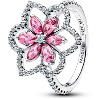 Pandora Double Flower Cocktail Ring - Pink - 56