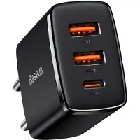 Baseus Compact Pikalaturi 30W - USB-C PD, 2xUSB - Musta