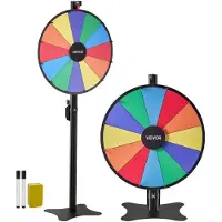 Vevor 610 mm pyörivä palkintopyörä, 12-paikkainen pyörivä pyörä jalustalla, säädettävä korkeus, onnenpotkuruletti kuivapyyhintätoiminnolla ja 2 tussilla, 6 väriä, helppo koota, juhla-, pubi- ja messu-