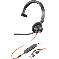 HP Poly Blackwire 3315 -monokuuloke + USB-C - USB-A -sovitin, musta