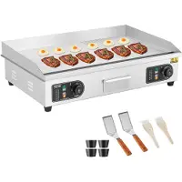 Vevor sähköinen paistolevy, 4400 W:n puolilitteä pöytägrilli, 122–572 ℉ säädettävä lämpötila, 28,74 x 15,75 x 0,39 tuumaa ruostumattomasta teräksestä valmistettu paistolevy, 2 lapiota ja 2 harjaa koti