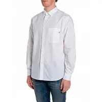 Replay for man. M4144.000.85486 White poplin shirt (S), Casual, Party, Cotton, Classic, Long sleeve