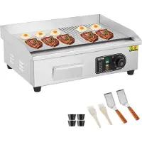 Vevor sähköinen paistolevy, 3200 W:n puolilitteä pöytägrilli, 122–572 ℉ säädettävä lämpötila, 21,26 x 11,81 x 0,39 tuumaa ruostumattomasta teräksestä valmistettu paistolevy, 2 lapiota ja 2 harjaa koti