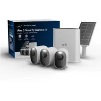 Arlo Ultra 3 Security Camera 3-cam kit + Solar Panel, IP-turvakamera, Ulkona, Langallinen & langaton, 7,5 m, Amazon Alexa & Google Assistant, Tanska, (VMC5350-111EUS)
