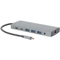 Mobilis 020028, Langallinen, USB 3.2 Gen 1 (3.1 Gen 1) Type-C, 100 W, 3,5 mm, 10,100,1000 Mbit/s, Harmaa