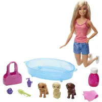 Barbie Blonde And Set 3 Puppies. Bathtub And Accessories Monivärinen