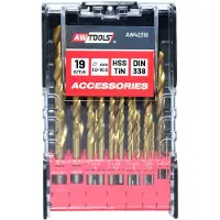 AWTOOLS Metalliporanteräsarja AW42318; 1,0-10,0 mm; HSS-TiN; 19 kpl.