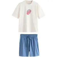 Next Lyhyt pyjama 'The Rolling Stones' laivastonsininen / turkoosi / vadelma / valkoinen