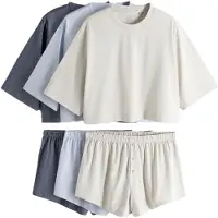 The Set Pyjama beige / vaaleansininen / meleerattu sininen