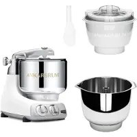 Ankarsrum Assistent Original AKM 6230 yleiskone jäätelökone lisäosalla ja lisäkulholla, mineral white