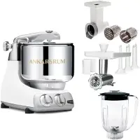 Ankarsrum Assistent Original AKM 6230 yleiskone lihamyllyllä, vihannesleikkurilla ja tehosekoitinkannulla, glossy white