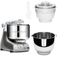 Ankarsrum Assistent Original AKM 6230 yleiskone jäätelökone lisäosalla ja lisäkulholla, black chrome