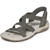 SKECHERS for woman. 163460 Reggae Slim Sandals - Stretch Flex olive green (39), Flat, None, Casual, Beachwear