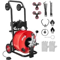 Vevor -viemärinavauskone 30 m x 19 mm, automaattisella syöttöllä varustettu viemärinavauskäärme, kannettava viemärinavauskone monipyöräyhdistelmällä, 6 leikkurilla ja ilmakäyttöisellä jalkakytkimellä 1