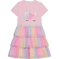 Lindex Short-Sleeved Flounce Dress - Multi/patterned - 110