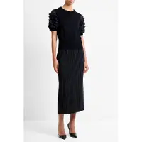 French Connection Krista Mix Stacked Ruffle Top - Black - XS