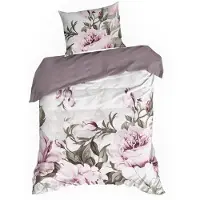 Eurofirany Vuodevaatesetti PEONY vetoketjulla, violetti kukkakuvio, 140x200