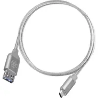 Silverstone 3.1 Gen1 USB-C - USB-A -jatkokaapeli, uros-naaras, punottu, 0,5m, hopea