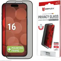 Displex 02016, Apple, iPhone 16, Asennus kuivana, Likaa hylkivä, Iskunkestävä, Naarmuuntumisenkestävä, Musta, Läpinäkyvä, 1 kpl