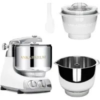 Ankarsrum Assistent Original AKM 6230 yleiskone jäätelökone lisäosalla ja lisäkulholla, glossy white