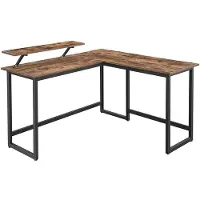 Songmics Tietokonepöytä L-muotoinen, 140 x 130 x 89 cm, ruskea ja musta