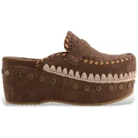 Mou for woman. MU.SW611004A Clog overstitching leather clogs brown (36), 3 to 5 cm, Suede, None, Casual