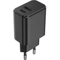 Setty USB-A + USB-C laturi 3A 20W - Musta