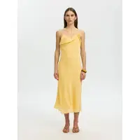 Selected Slwemma Slim Cupro Blend Midi Strap Dres - Yellow - 34